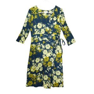 Garnet Hill‎ Blue Green Floral Faux Wrap Dress 100% Cotton  Women’s Size XS